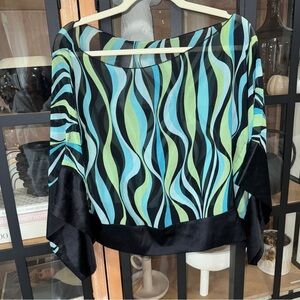 Vintage y2k Bebe silk Kimono top cropped blouse swirls pinwheel swirl boatneck